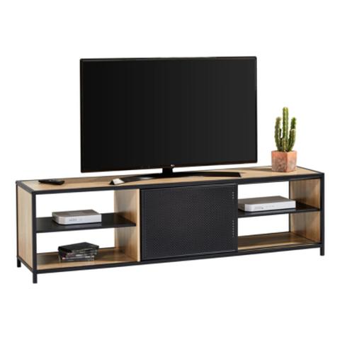 Long meuble tv l.180 oskar imitation chêne sonoma / noir pas cher