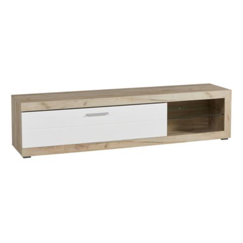 Long meuble tv l.181 remo imitation chêne gris / blanc pas cher