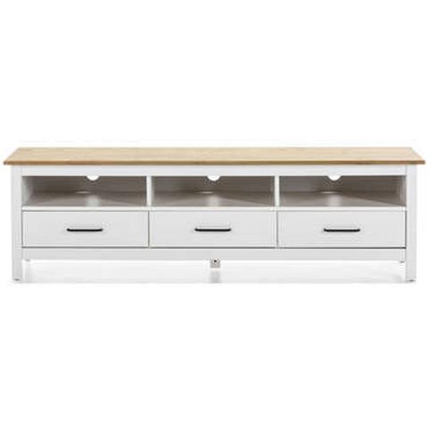 Meuble tv 158 cm jade en pin massif coloris blanc / chêne pas cher