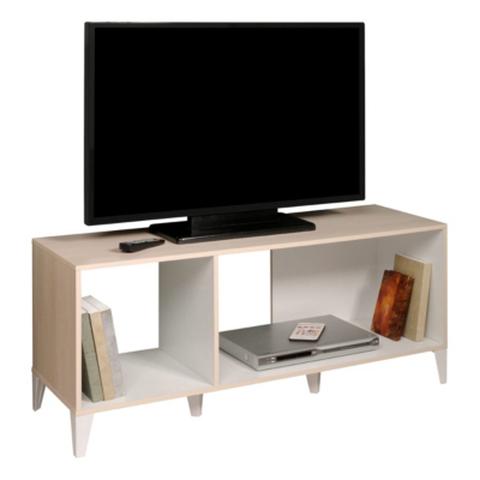 Meuble tv keo acacia / blanc pas cher