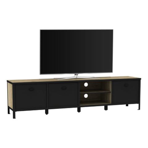 Meuble tv l.190 cm harlem imitation chêne et noir pas cher