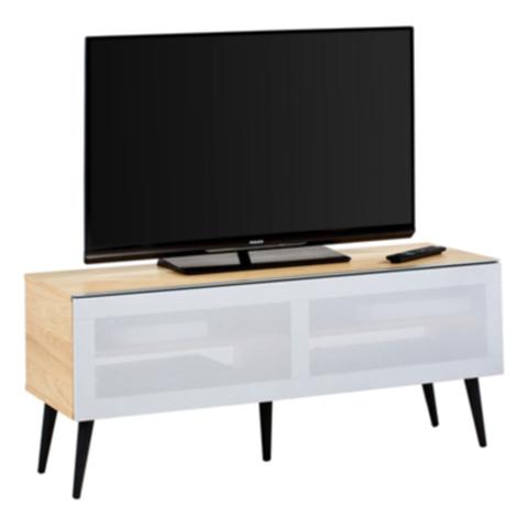 Meuble tv l120cm kylian porte acoustique gris / chêne pas cher