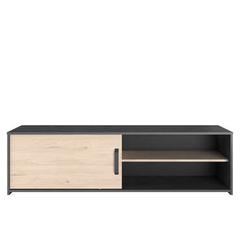 Banc tv 155 cm tomy coloris chêne jackson et noir effet béton pas cher