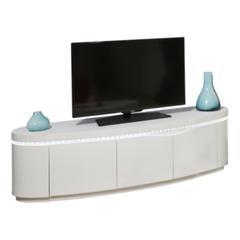 Meuble tv 3 portes ellipse placage chêne blanchi / blanc pas cher