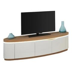 Meuble tv 3 portes ellipse placage chêne naturel / blanc pas cher