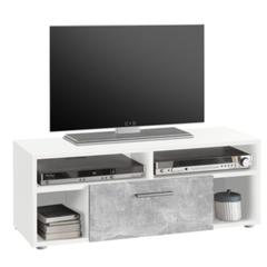 Meuble tv booster béton et blanc pas cher