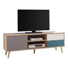 Meuble tv scandinave aruba chêne , gris , bleu et blanc pas cher